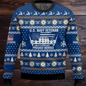 US Navy Merry Xmas Brothers And Sisters – Custom Name And Rank Ugly Sweater