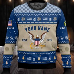 US Navy Proud Motto – Custom Name, Rank And Years Of Service Ugly Sweater