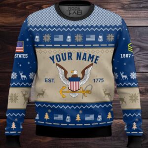 US Navy Proud Motto – Custom Name, Rank And Years Of Service Ugly Sweater