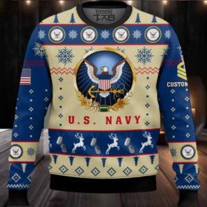 US Navy Proudly Served – Custom Name And Rank Ugly Sweater