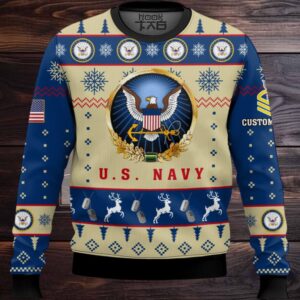 US Navy Proudly Served – Custom Name And Rank Ugly Sweater