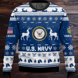 US Navy This Christmas R.E.D – Custom Name And Rank Ugly Sweater