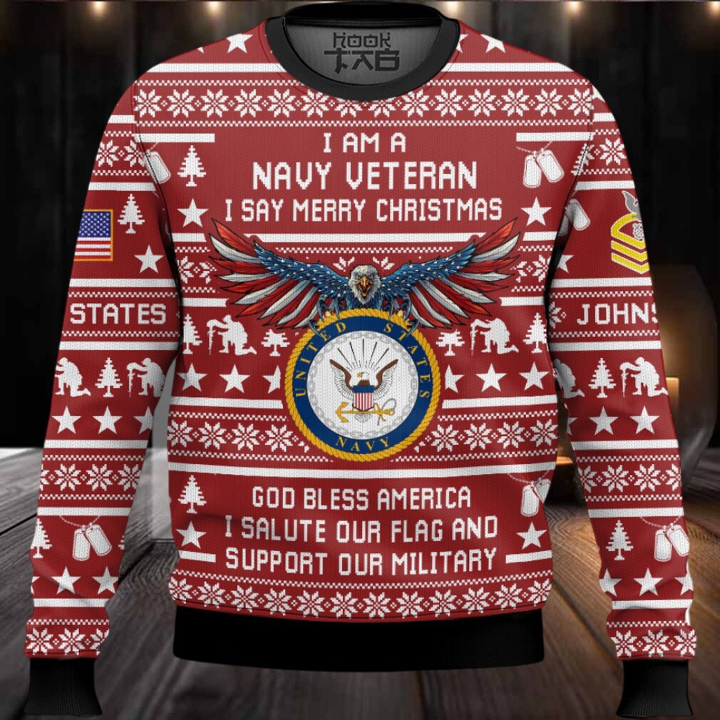 US Navy Veteran Merry Christmas – Custom Name And Rank Ugly Sweater US Navy Veteran Merry Christmas – Custom Name And Rank Ugly Sweater