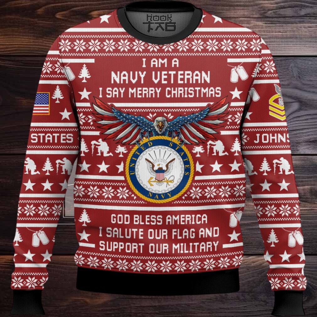 US Navy Veteran Merry Christmas – Custom Name And Rank Ugly Sweater US Navy Veteran Merry Christmas – Custom Name And Rank Ugly Sweater
