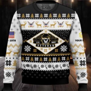 US Navy Veterans – Custom Name, Rank And Years Of Service Ugly Sweater