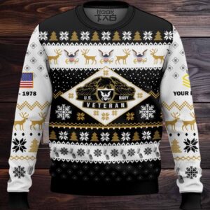 US Navy Veterans – Custom Name, Rank And Years Of Service Ugly Sweater