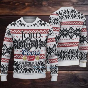 White Coors Banquet “Lord of the Drinks” Snowflake Pattern Ugly Sweater