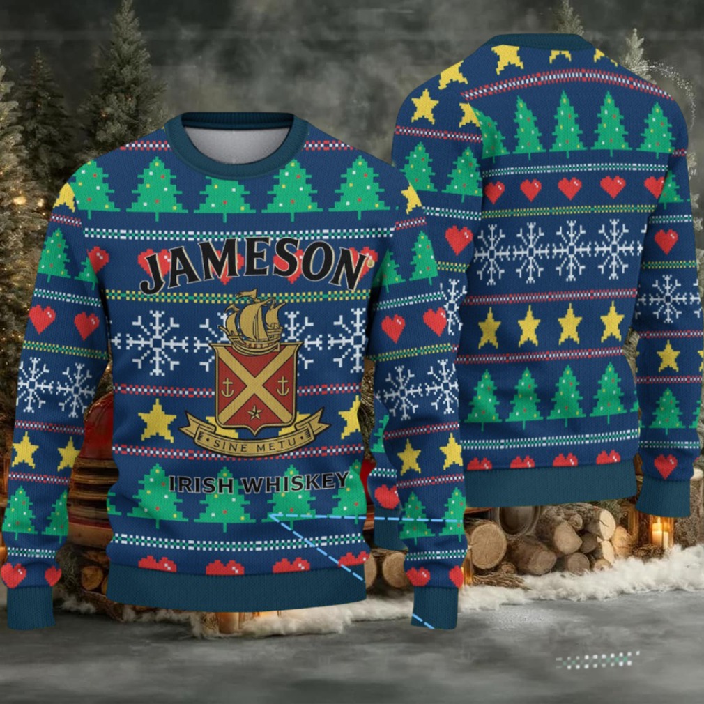 Navy Jameson Irish Whiskey Christmas Tree & Crest Ugly Sweater Navy Jameson Irish Whiskey Christmas Tree & Crest Ugly Sweater