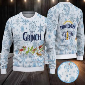 White Blue Twisted Tea Grinch Snowflake Pattern Ugly Sweater