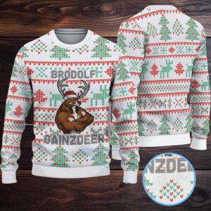 White Coors Banquet “Brodolf Gainzdeer” Christmas Tree Pattern Ugly Sweater