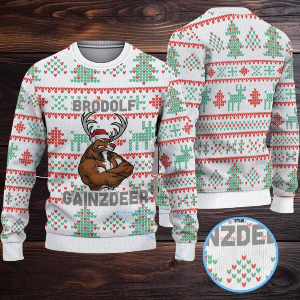 White Coors Banquet “Brodolf Gainzdeer” Christmas Tree Pattern Ugly Sweater White Coors Banquet “Brodolf Gainzdeer” Christmas Tree Pattern Ugly Sweater