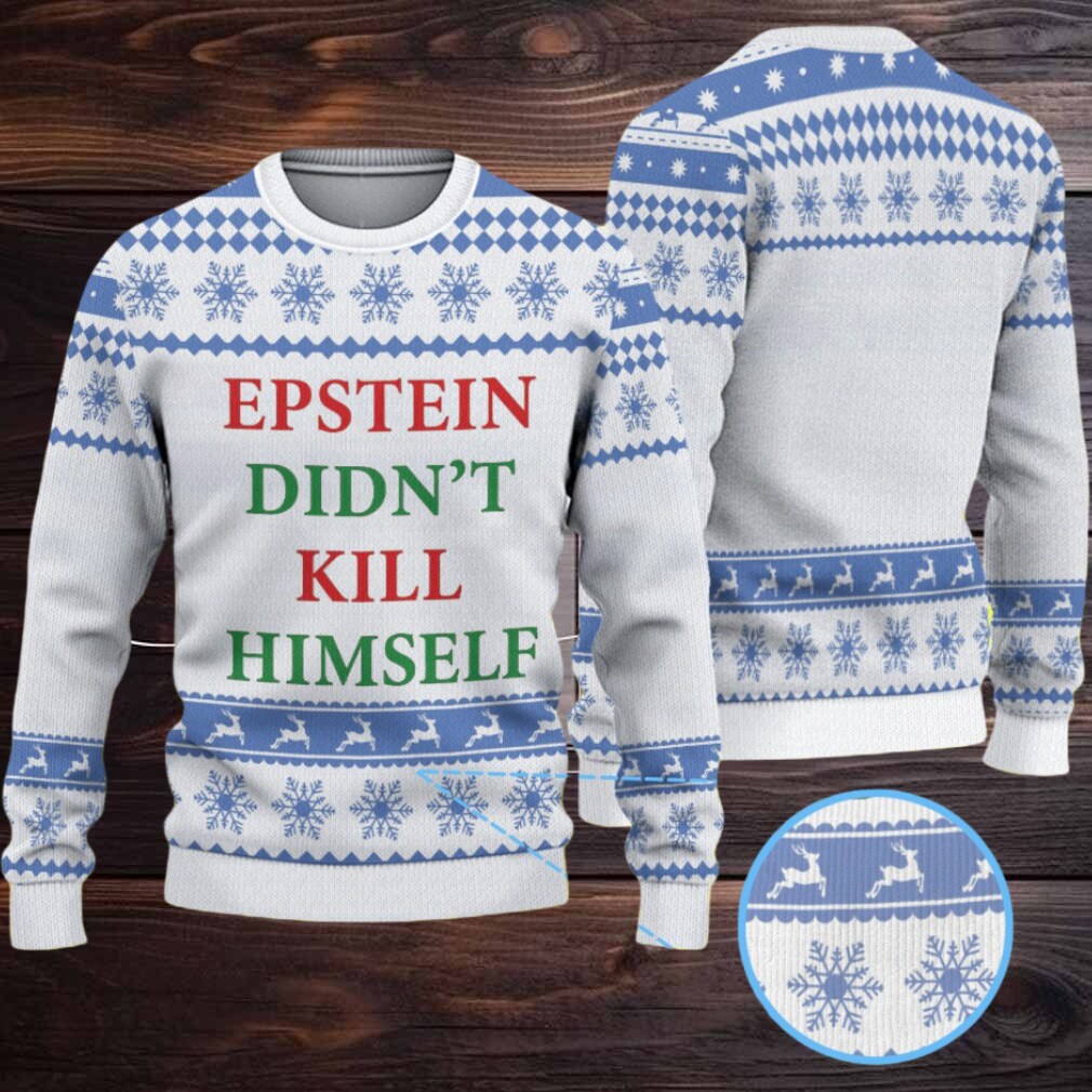 White & Blue Snowflake Reindeer Pattern “Epstein Didn’t Kill Himself” Ugly Christmas Sweater White & Blue Snowflake Reindeer Pattern “Epstein Didn’t Kill Himself” Ugly Christmas Sweater