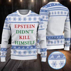 White & Blue Snowflake Reindeer Pattern “Epstein Didn’t Kill Himself” Ugly Christmas Sweater