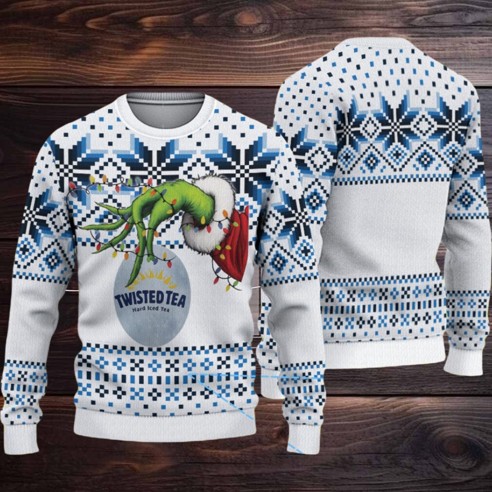 White Blue Twisted Tea Grinch Hand Snowflake Pattern Ugly Sweater White Blue Twisted Tea Grinch Hand Snowflake Pattern Ugly Sweater