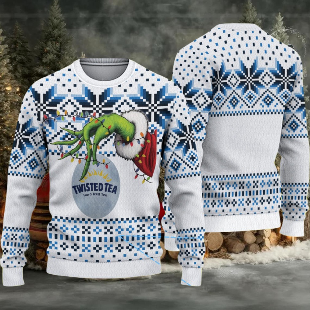 White Blue Twisted Tea Grinch Hand Snowflake Pattern Ugly Sweater White Blue Twisted Tea Grinch Hand Snowflake Pattern Ugly Sweater