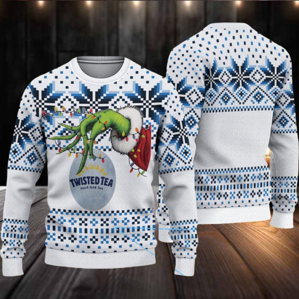 White Blue Twisted Tea Grinch Hand Snowflake Pattern Ugly Sweater White Blue Twisted Tea Grinch Hand Snowflake Pattern Ugly Sweater