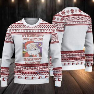 White & Burgundy Reindeer Knit “It’s Beginning to Look a Lot Like Epstein Didn’t Kill Himself” Ugly Christmas Sweater