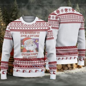 White & Burgundy Reindeer Knit “It’s Beginning to Look a Lot Like Epstein Didn’t Kill Himself” Ugly Christmas Sweater