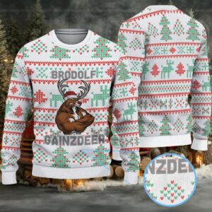White Coors Banquet “Brodolf Gainzdeer” Christmas Tree Pattern Ugly Sweater