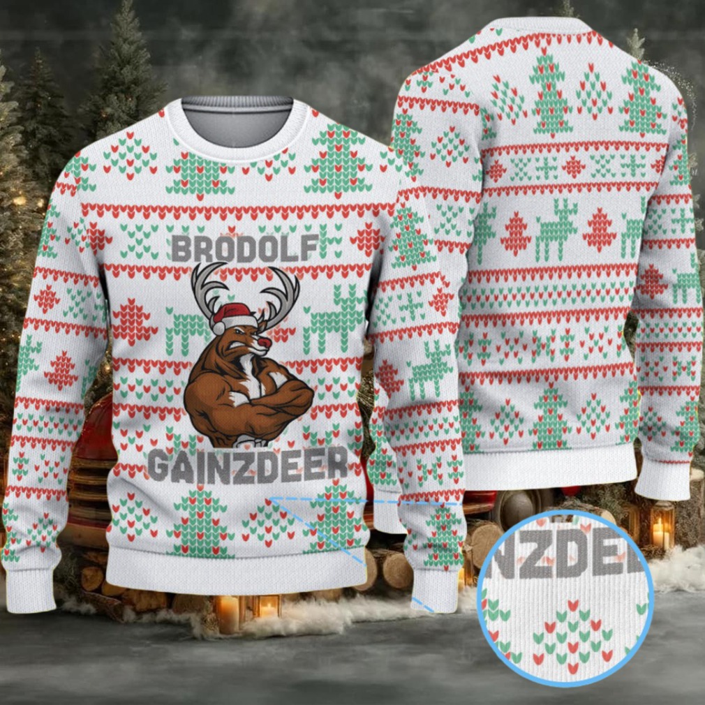 White Coors Banquet “Brodolf Gainzdeer” Christmas Tree Pattern Ugly Sweater White Coors Banquet “Brodolf Gainzdeer” Christmas Tree Pattern Ugly Sweater