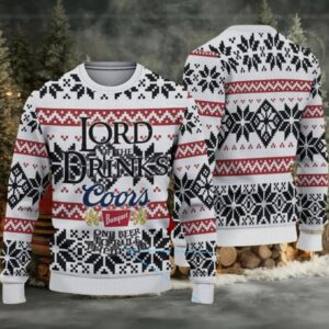 White Coors Banquet “Lord of the Drinks” Snowflake Pattern Ugly Sweater