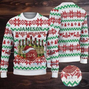 White Jameson Makes Me Happy Bottles Christmas Ugly Sweater