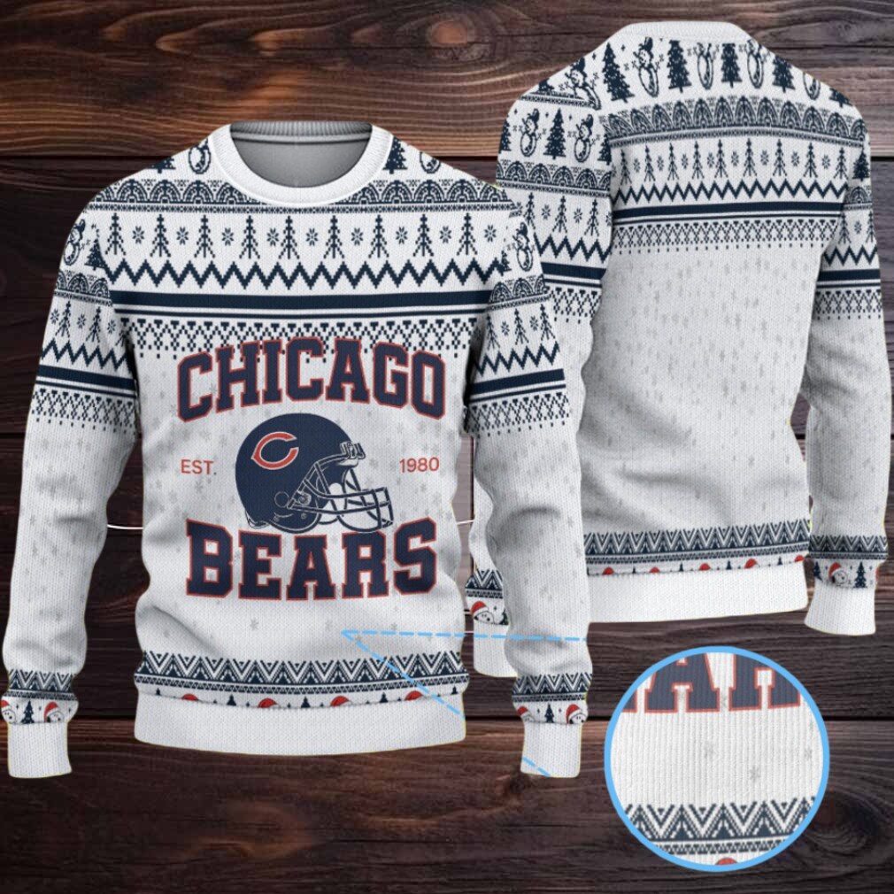White & Navy Blue Nordic Pattern “Chicago Bears Helmet Logo” Ugly Christmas Sweater White & Navy Blue Nordic Pattern “Chicago Bears Helmet Logo” Ugly Christmas Sweater