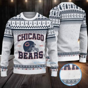 White & Navy Blue Nordic Pattern “Chicago Bears Helmet Logo” Ugly Christmas Sweater