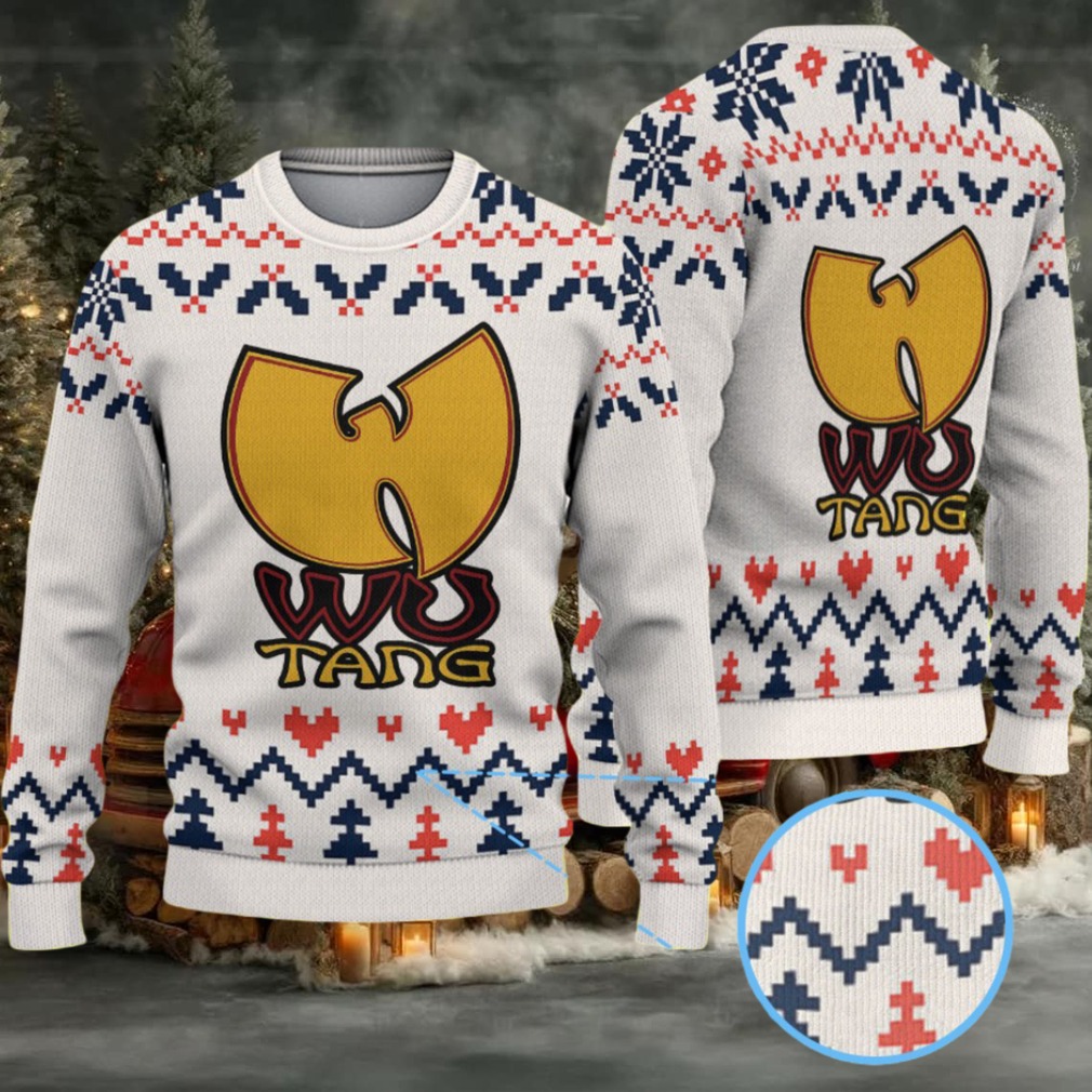 White, Navy & Red Geometric Knit “Wu Tang Clan Yellow Logo” Ugly Christmas Sweater White, Navy & Red Geometric Knit “Wu Tang Clan Yellow Logo” Ugly Christmas Sweater