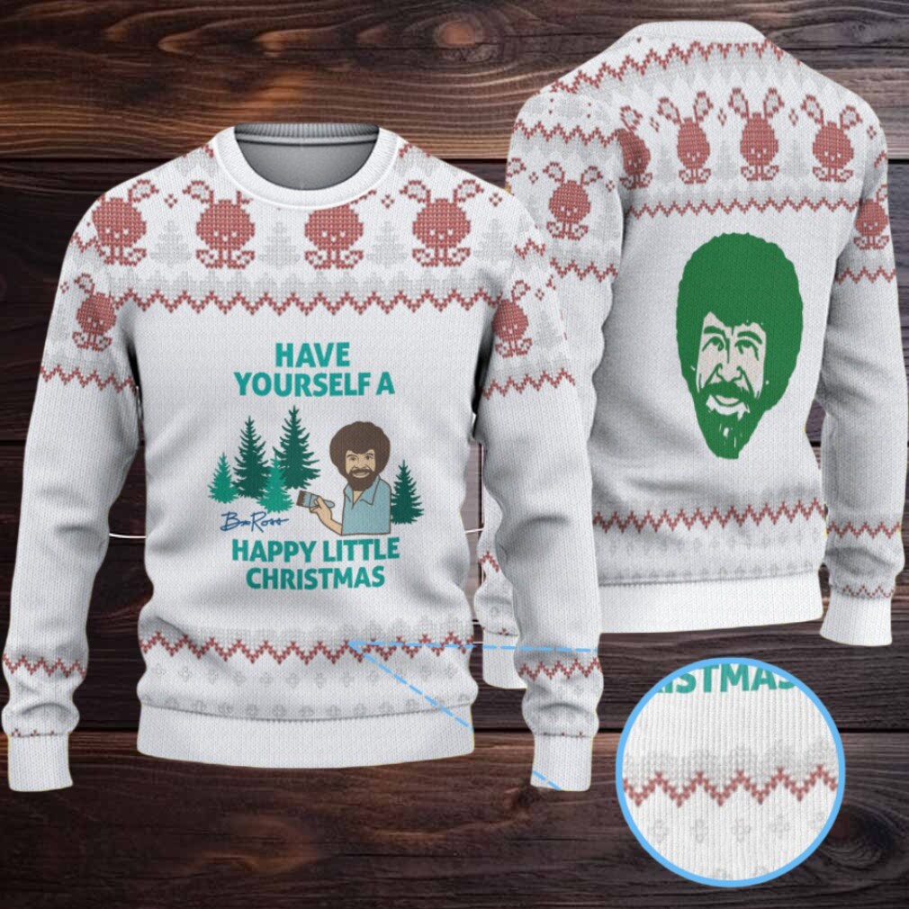 White & Red Candy Cane Pattern “Bob Ross Have Yourself a Happy Little Christmas” Ugly Christmas Sweater White & Red Candy Cane Pattern “Bob Ross Have Yourself a Happy Little Christmas” Ugly Christmas Sweater