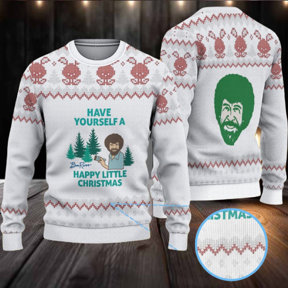 White & Red Candy Cane Pattern “Bob Ross Have Yourself a Happy Little Christmas” Ugly Christmas Sweater White & Red Candy Cane Pattern “Bob Ross Have Yourself a Happy Little Christmas” Ugly Christmas Sweater