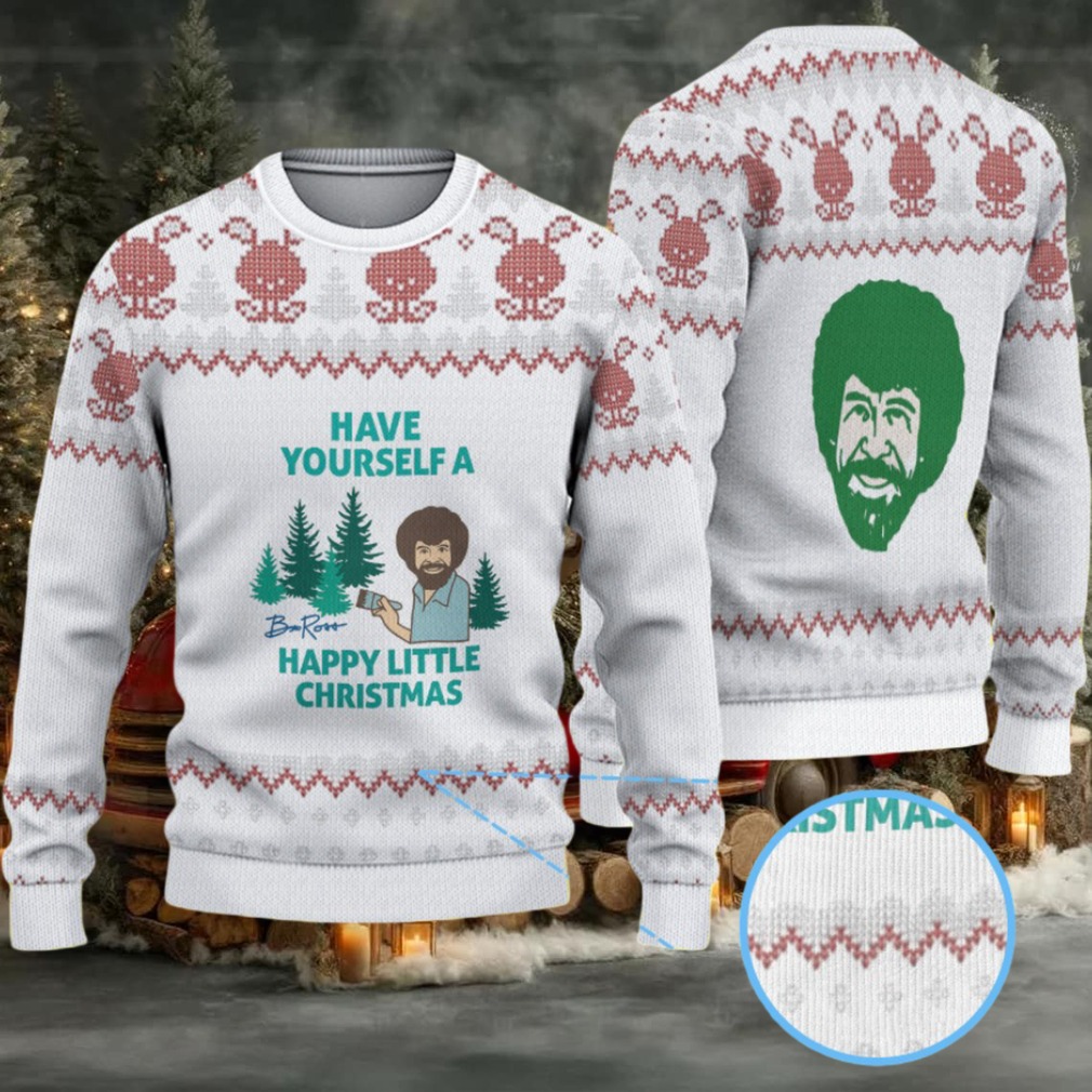 White & Red Candy Cane Pattern “Bob Ross Have Yourself a Happy Little Christmas” Ugly Christmas Sweater White & Red Candy Cane Pattern “Bob Ross Have Yourself a Happy Little Christmas” Ugly Christmas Sweater