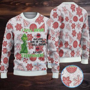 White & Red Gingerbread Cookie Snowflake Bacardi Ugly Christmas Sweater White & Red Gingerbread Cookie Snowflake Bacardi Ugly Christmas Sweater