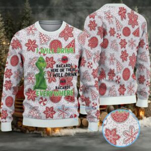 White & Red Gingerbread Cookie Snowflake Bacardi Ugly Christmas Sweater