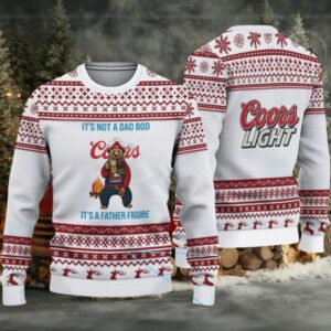 White & Red Reindeer Pattern “It’s Not a Dad Bod, It’s a Father Figure” Coors Light Ugly Christmas Sweater