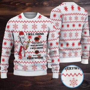 White & Red Snowflake Zigzag Bacardi Ugly Christmas Sweater