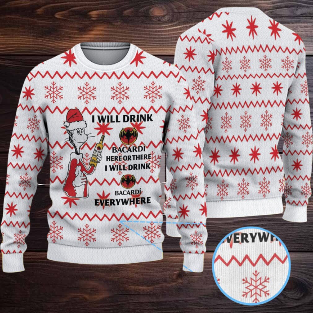 White & Red Snowflake Zigzag Bacardi Ugly Christmas Sweater White & Red Snowflake Zigzag Bacardi Ugly Christmas Sweater