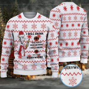 White & Red Snowflake Zigzag Bacardi Ugly Christmas Sweater