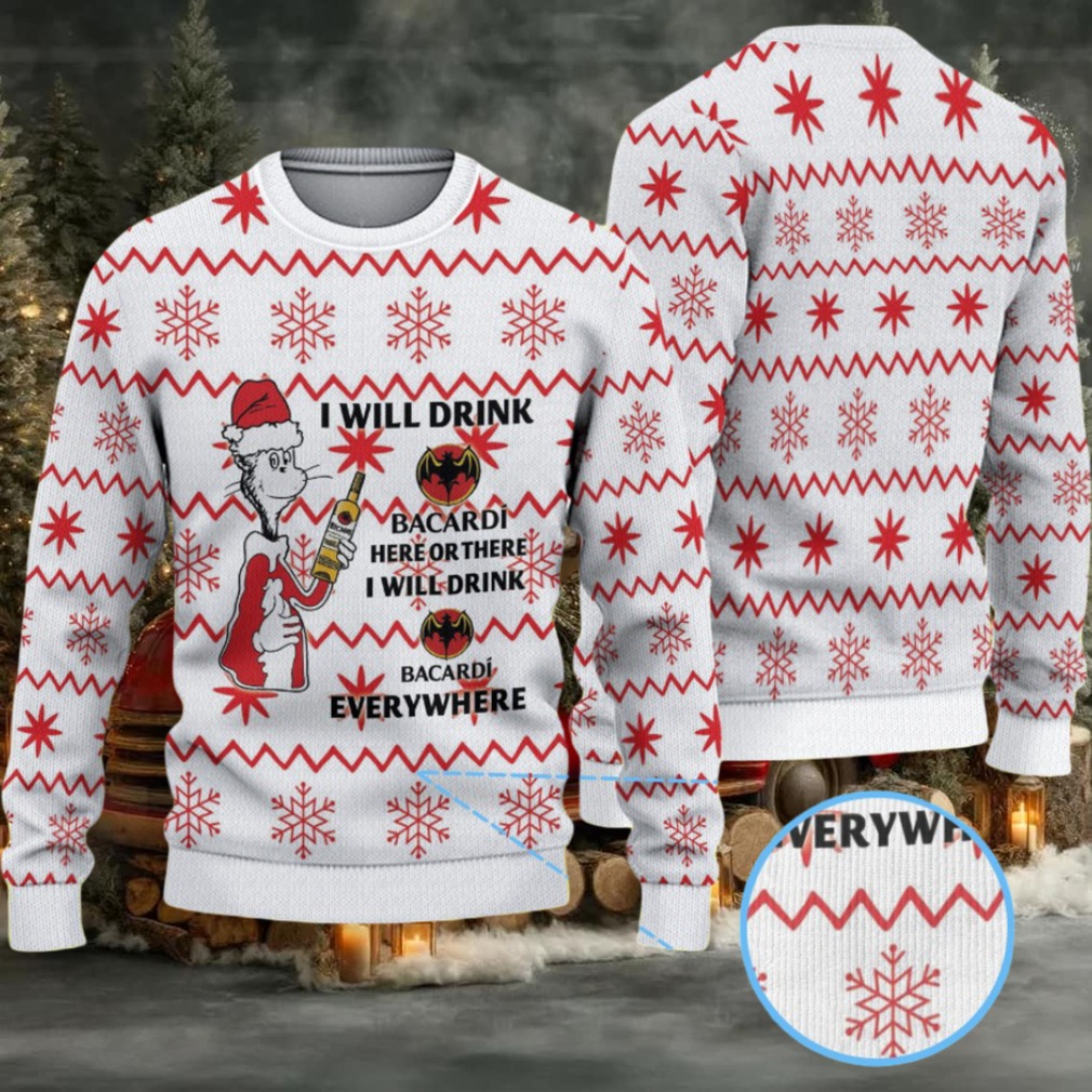 White & Red Snowflake Zigzag Bacardi Ugly Christmas Sweater White & Red Snowflake Zigzag Bacardi Ugly Christmas Sweater