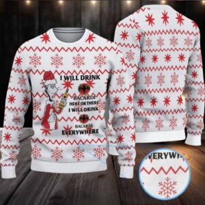 White & Red Snowflake Zigzag Bacardi Ugly Christmas Sweater