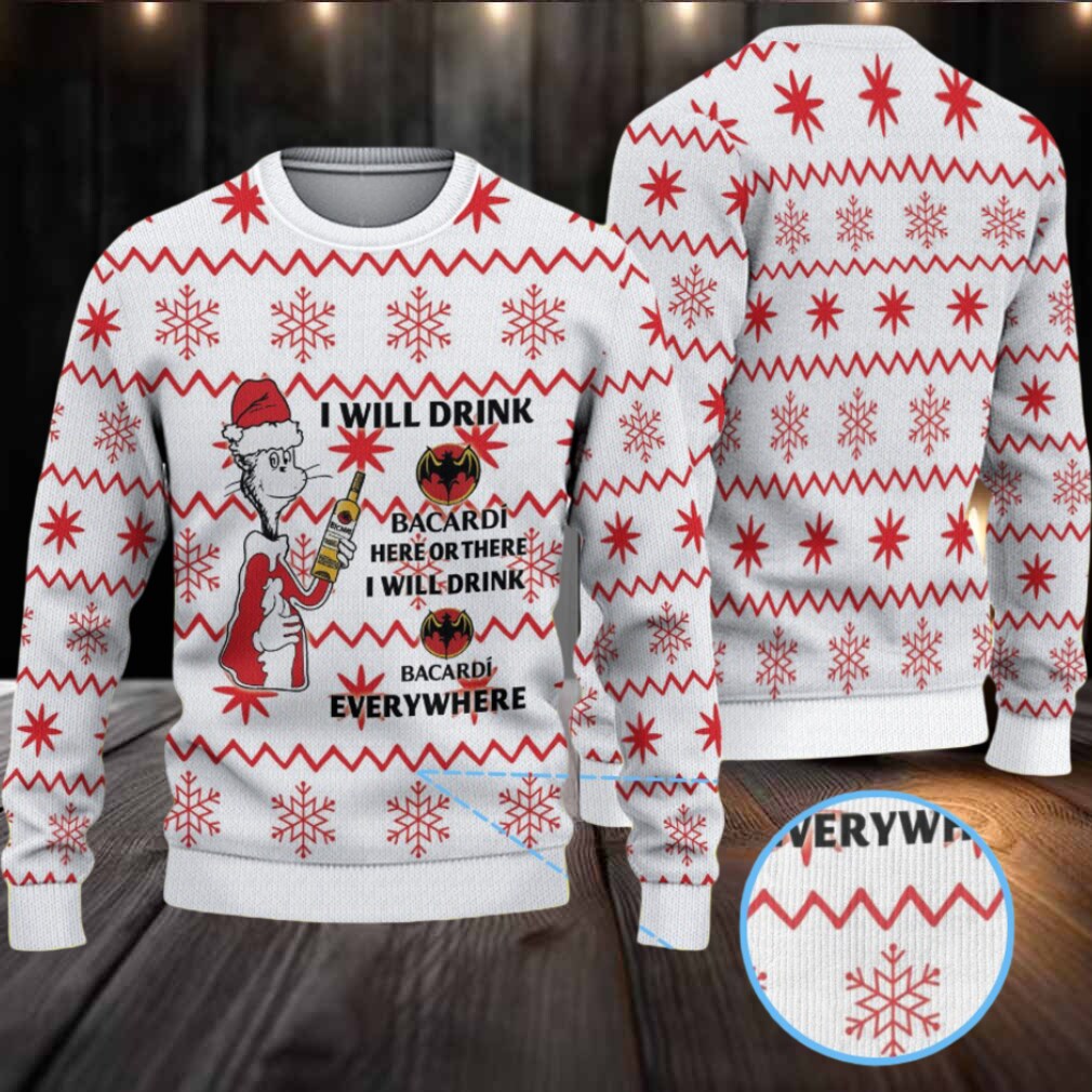 White & Red Snowflake Zigzag Bacardi Ugly Christmas Sweater White & Red Snowflake Zigzag Bacardi Ugly Christmas Sweater