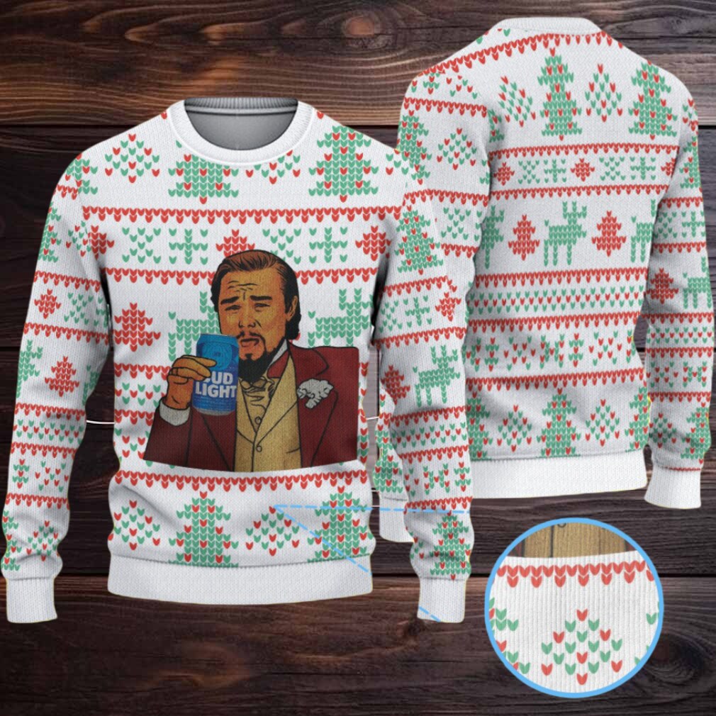 White Red and Green Christmas Tree Pattern Bud Light Meme Ugly Christmas Sweater White Red and Green Christmas Tree Pattern Bud Light Meme Ugly Christmas Sweater