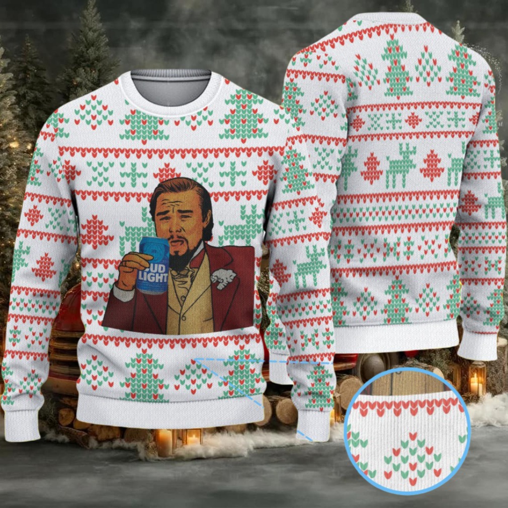 White Red and Green Christmas Tree Pattern Bud Light Meme Ugly Christmas Sweater White Red and Green Christmas Tree Pattern Bud Light Meme Ugly Christmas Sweater