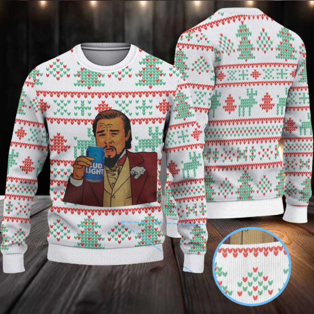 White Red and Green Christmas Tree Pattern Bud Light Meme Ugly Christmas Sweater White Red and Green Christmas Tree Pattern Bud Light Meme Ugly Christmas Sweater