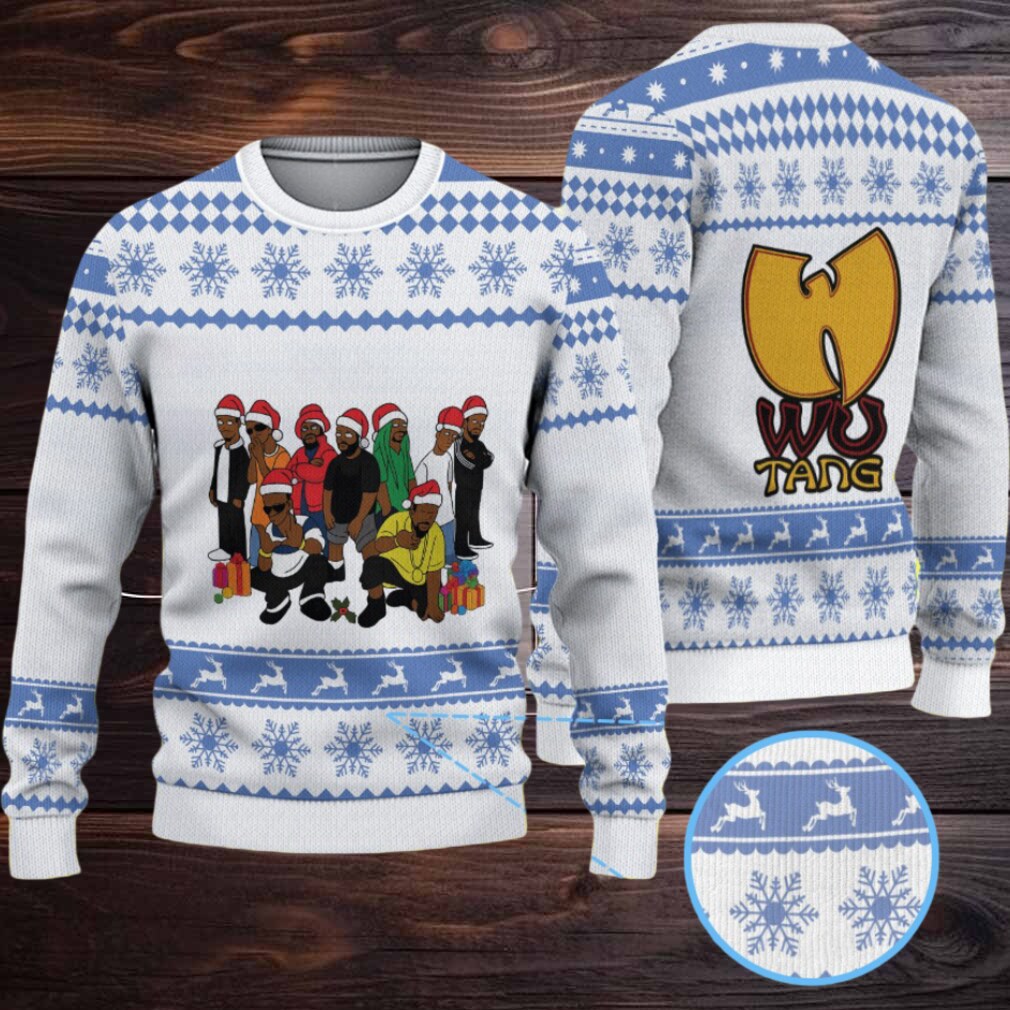 White and Blue Snowflake Knit “Wu Tang Clan Christmas Crew” Ugly Christmas Sweater White and Blue Snowflake Knit “Wu Tang Clan Christmas Crew” Ugly Christmas Sweater