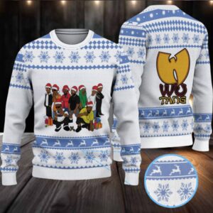 White and Blue Snowflake Knit “Wu Tang Clan Christmas Crew” Ugly Christmas Sweater