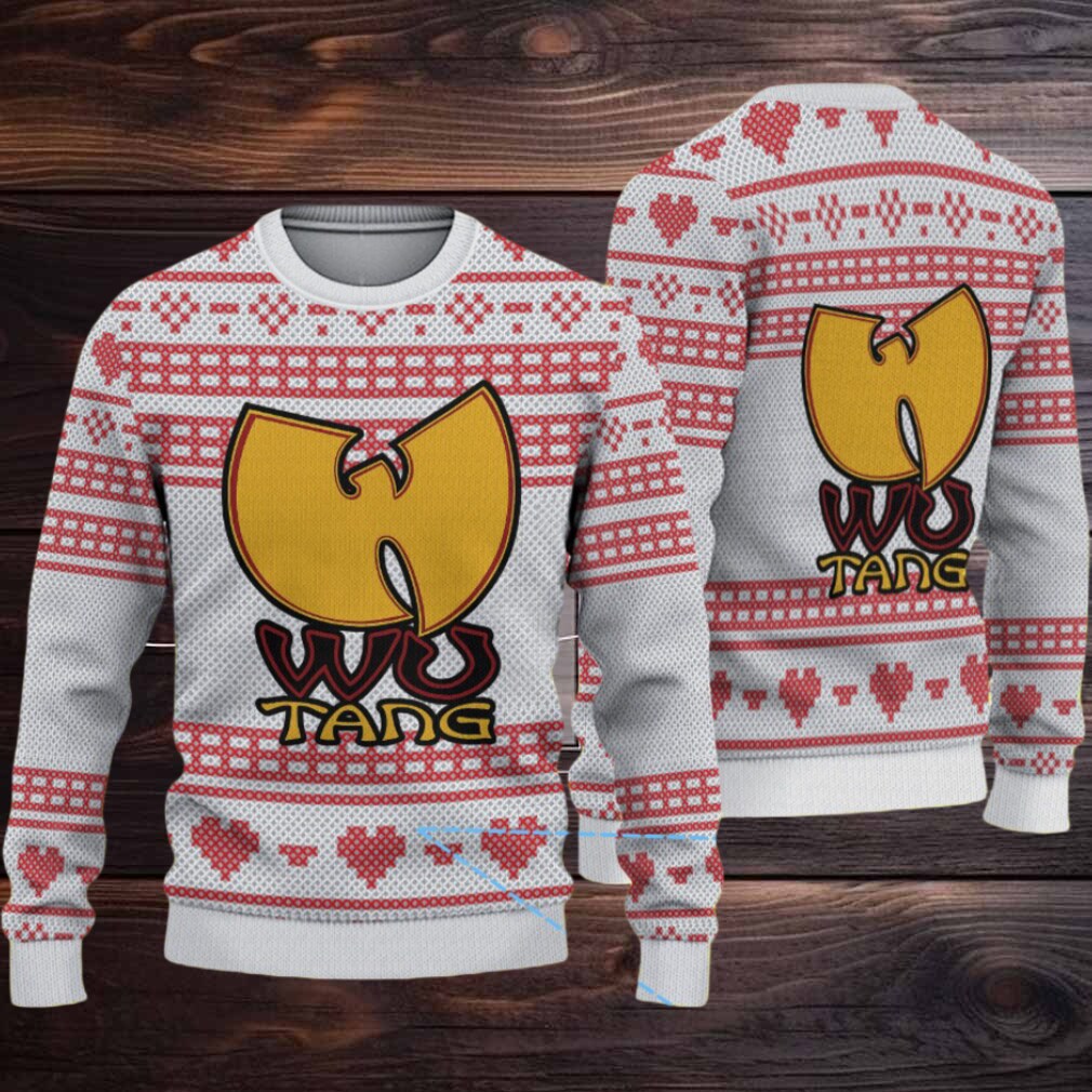 White and Red Heart Pattern Knit “Wu Tang Clan Yellow Logo” Ugly Christmas Sweater White and Red Heart Pattern Knit “Wu Tang Clan Yellow Logo” Ugly Christmas Sweater