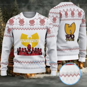 White and Red Pixel Pattern “Wu Tang Clan Christmas Crew Edition” Ugly Christmas Sweater