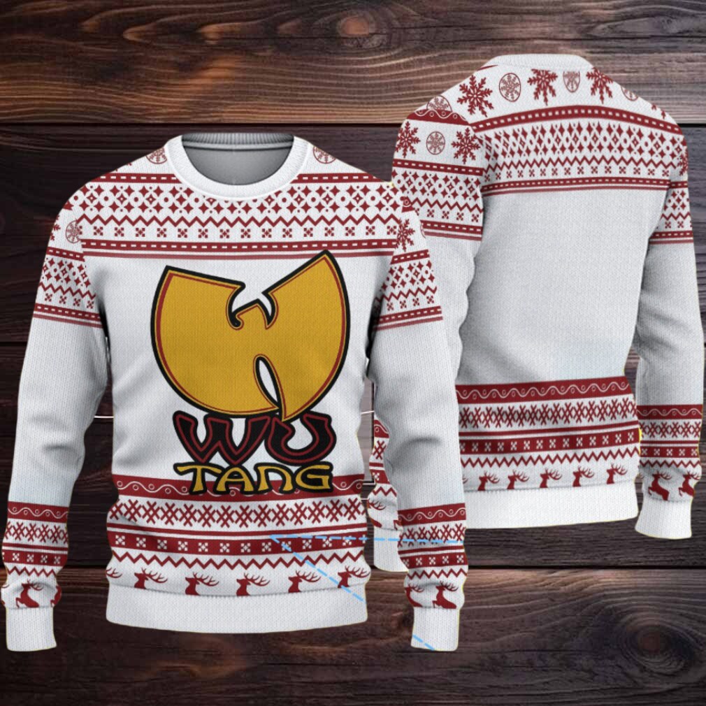 White and Red Reindeer Knit “Wu Tang Clan Yellow Logo” Ugly Christmas Sweater White and Red Reindeer Knit “Wu Tang Clan Yellow Logo” Ugly Christmas Sweater