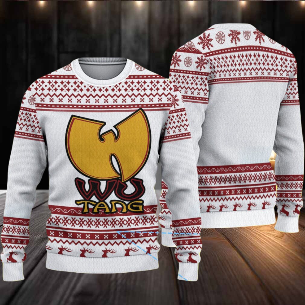 White and Red Reindeer Knit “Wu Tang Clan Yellow Logo” Ugly Christmas Sweater White and Red Reindeer Knit “Wu Tang Clan Yellow Logo” Ugly Christmas Sweater